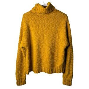 J Crew Golden Yellow Chunky Turtleneck Size Medium Roomy Boxy Lagenlook Cozy